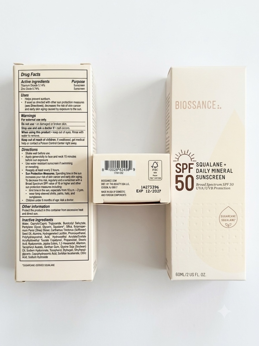 Biossance SPF 50 Squalane + Daily Mineral Sunscreen in Cream Packaging